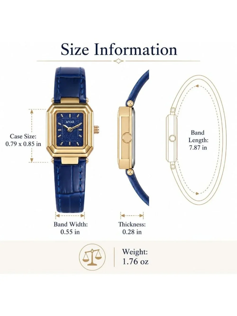Women's Blue Square Vintage Leather Strap Dress Quartz Elegant Wrist Watches